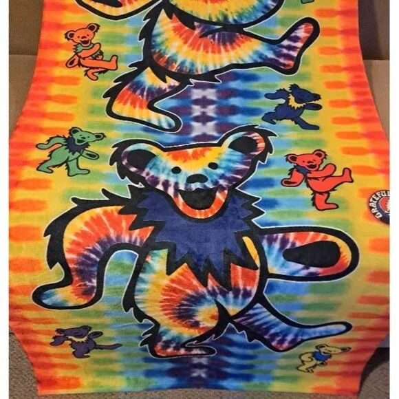 New Tie Dye Dancing Bears Grateful Dead Beach Bath Pool Gift Towel Cotton Bear - Picture 3 of 4